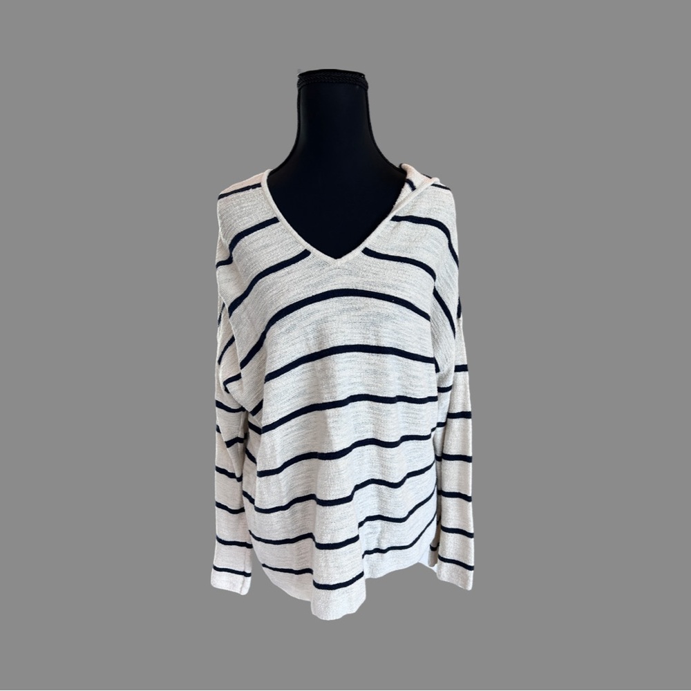 j jill Striped V-Neck Hooded Sweater